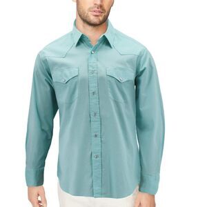 NEW Mens Sz 2X or 4X Casual Wear Bluish Green Snap Up Long Sleeve Western Shirt